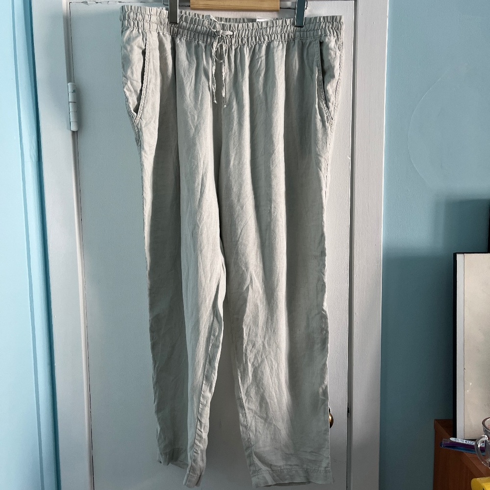 H&M 100% Linen Pants, Tapered Fit, Pale Grey, XL